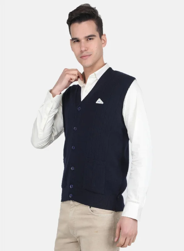 Men NAvy Blue Solid Cardigan