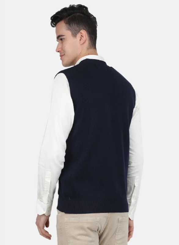 Men NAvy Blue Solid Cardigan