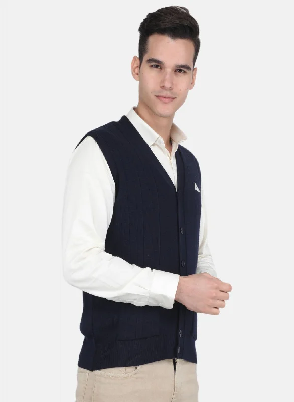 Men NAvy Blue Solid Cardigan