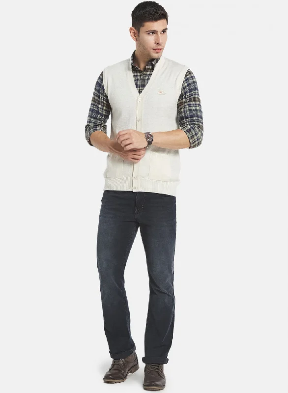 Men Off White Solid Cardigan