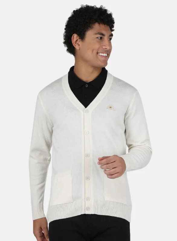 Men Off White Solid Cardigan