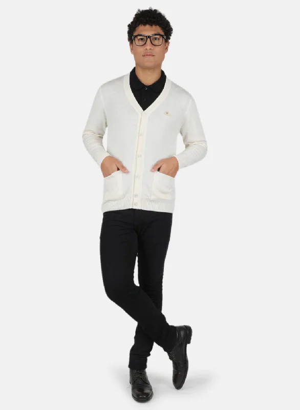 Men Off White Solid Cardigan