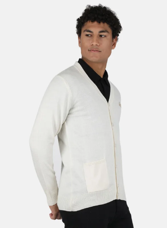 Men Off White Solid Cardigan