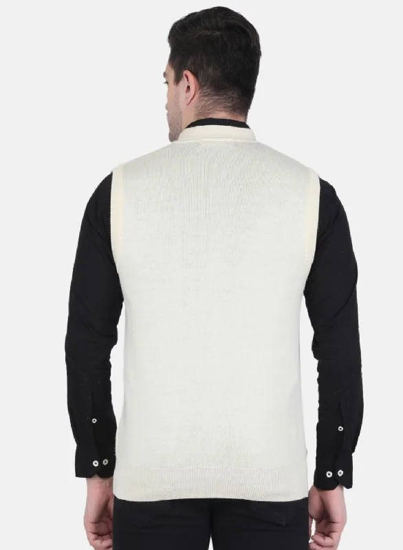 Men Off White Solid Cardigan