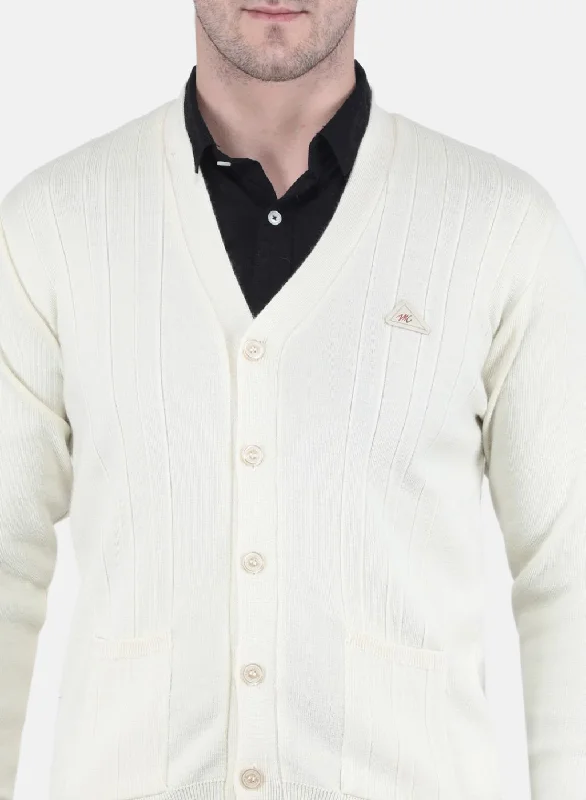 Men Off White Solid Cardigan