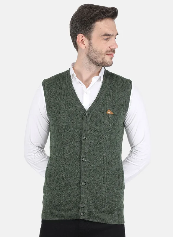 Men Olive Self design Cardigan