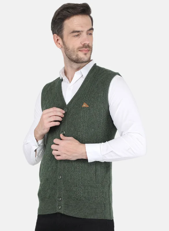 Men Olive Self design Cardigan