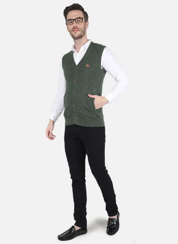 Men Olive Self design Cardigan