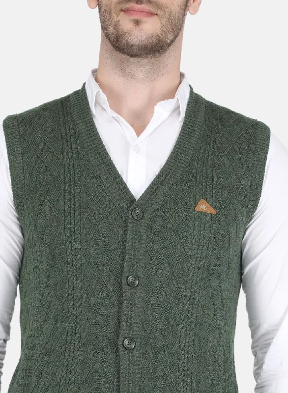 Men Olive Self design Cardigan