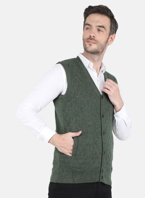 Men Olive Self design Cardigan