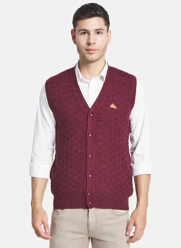 Men Purple Self Design Cardigan