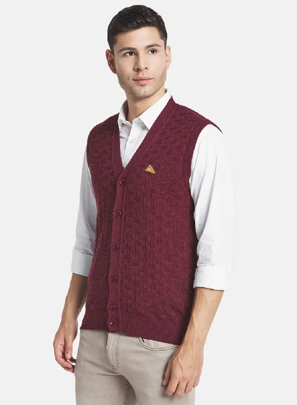 Men Purple Self Design Cardigan