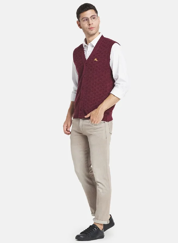 Men Purple Self Design Cardigan