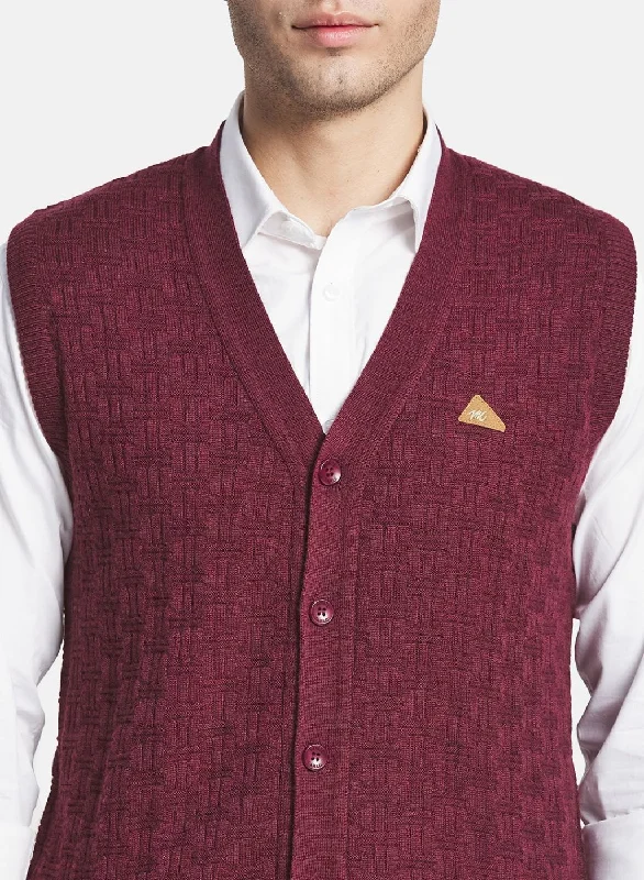 Men Purple Self Design Cardigan