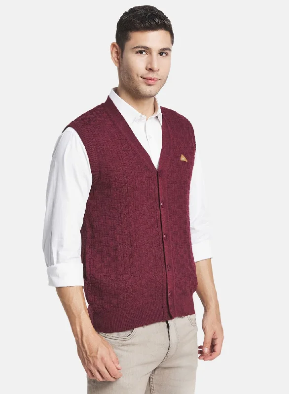 Men Purple Self Design Cardigan