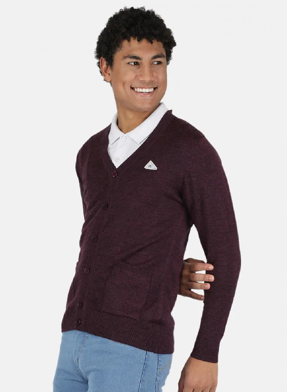 Men Purple Solid Cardigan