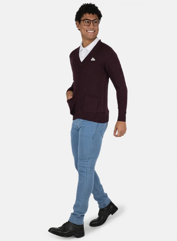 Men Purple Solid Cardigan