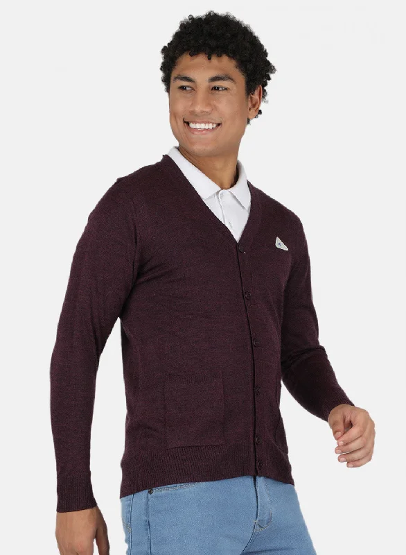 Men Purple Solid Cardigan