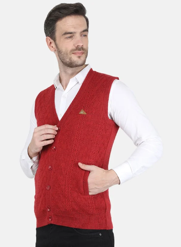 Men Red Self design Cardigan