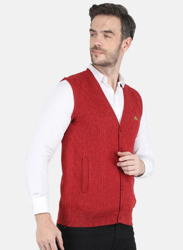 Men Red Self design Cardigan