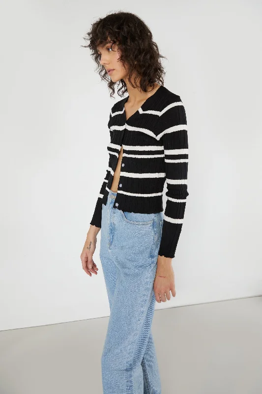 RIB-KNIT STRIPED CARDIGAN