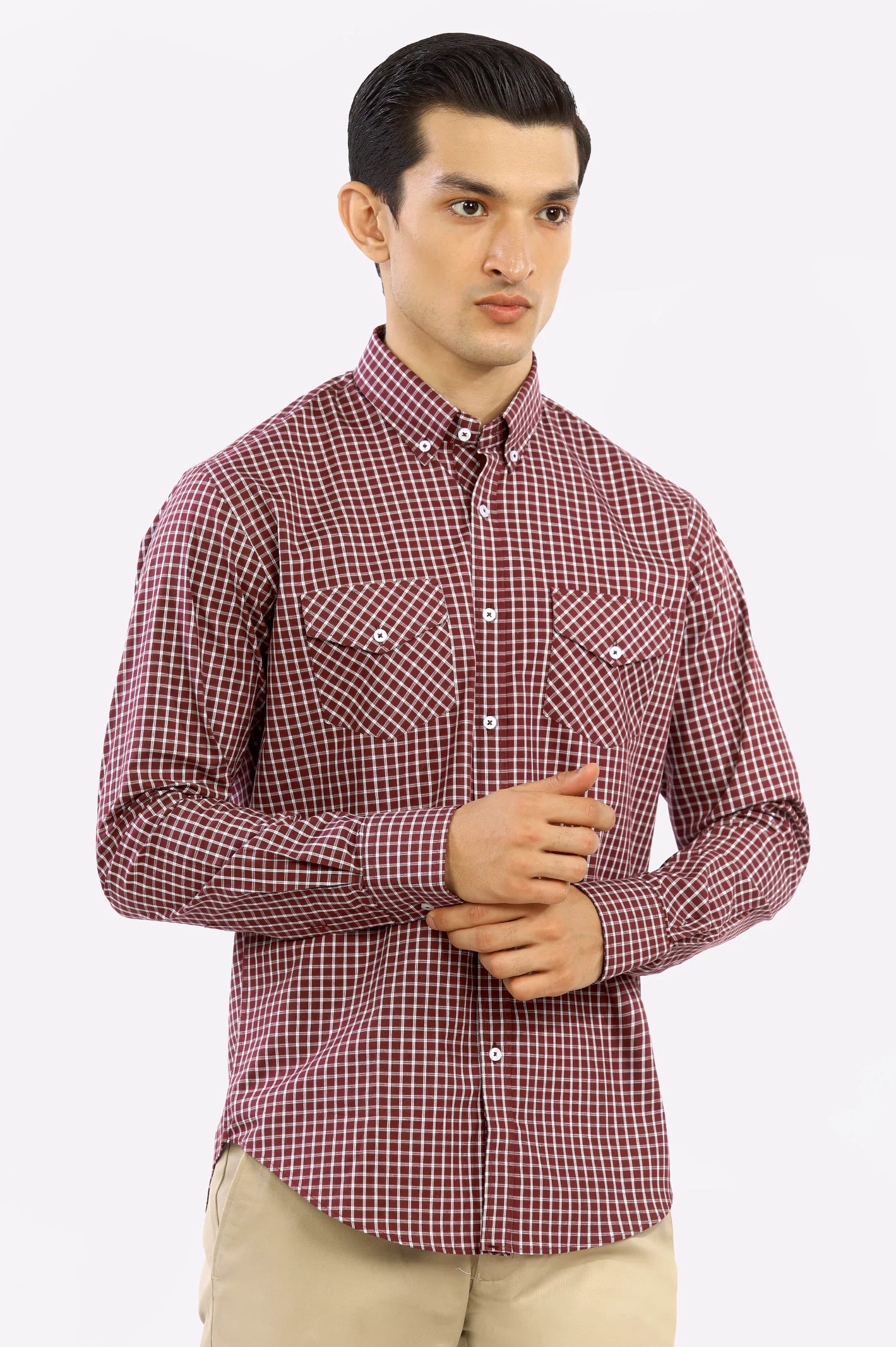 Maroon Windowpane Check Casual Shirt