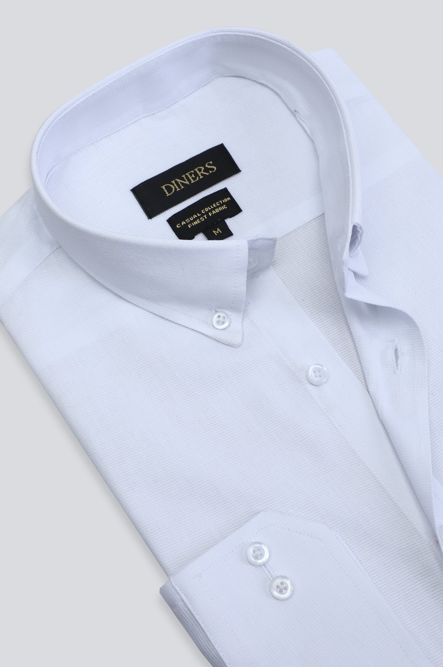 White Pinpoint Textured Casual Shirt