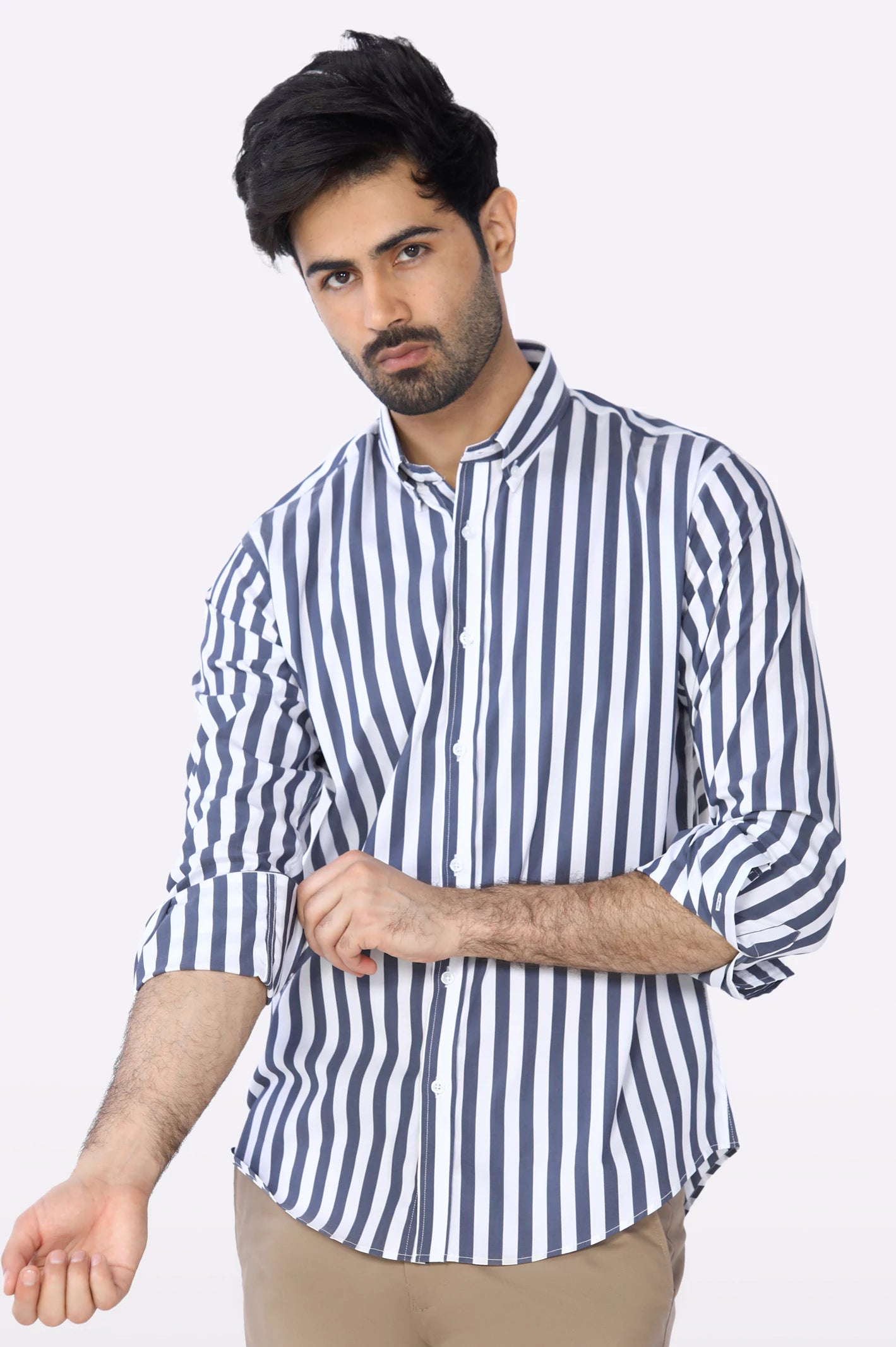 Dark Blue Awning Stripe Casual Shirt