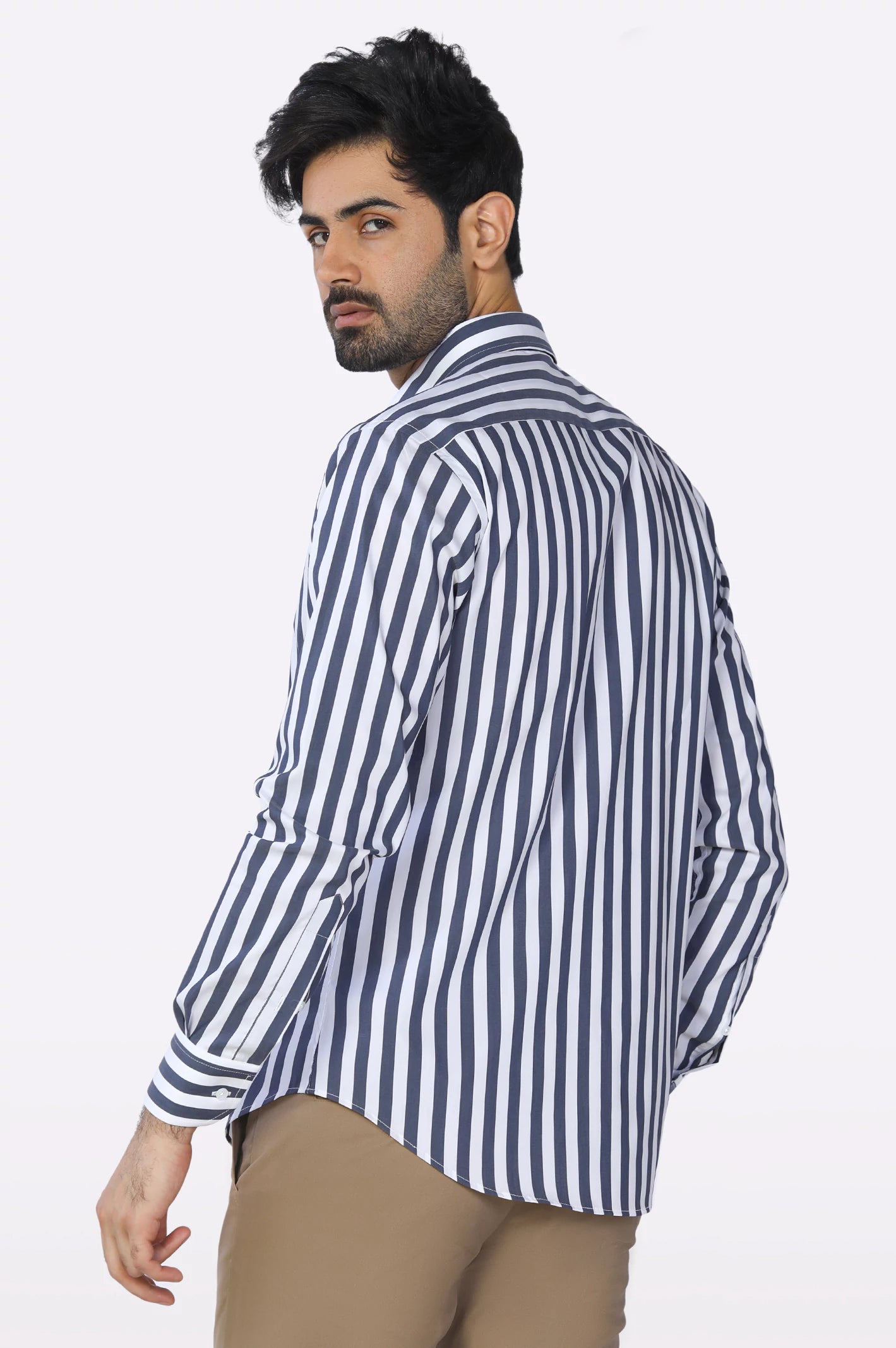 Dark Blue Awning Stripe Casual Shirt