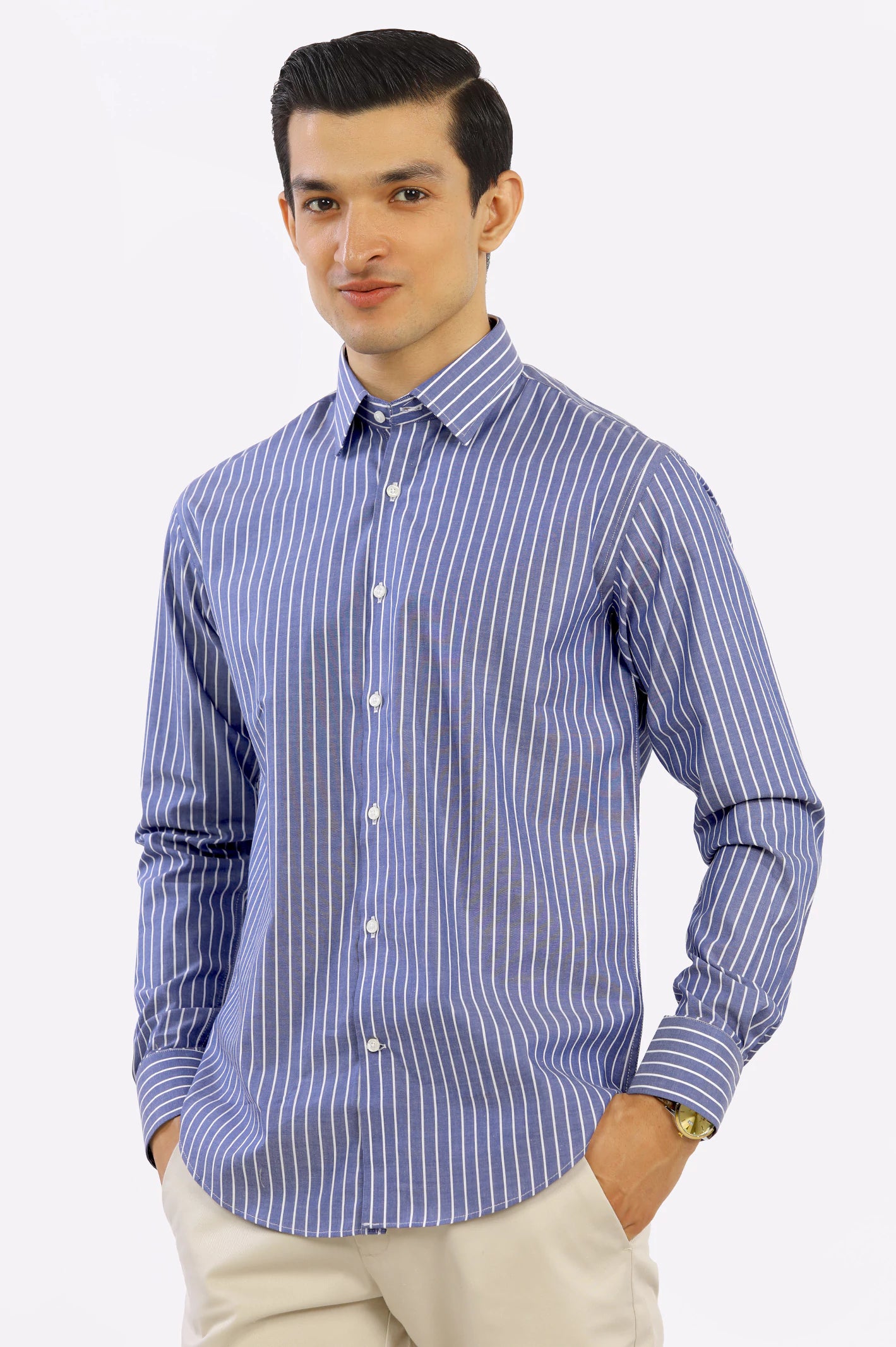 Dark Blue Pinstripe Casual Milano Shirt