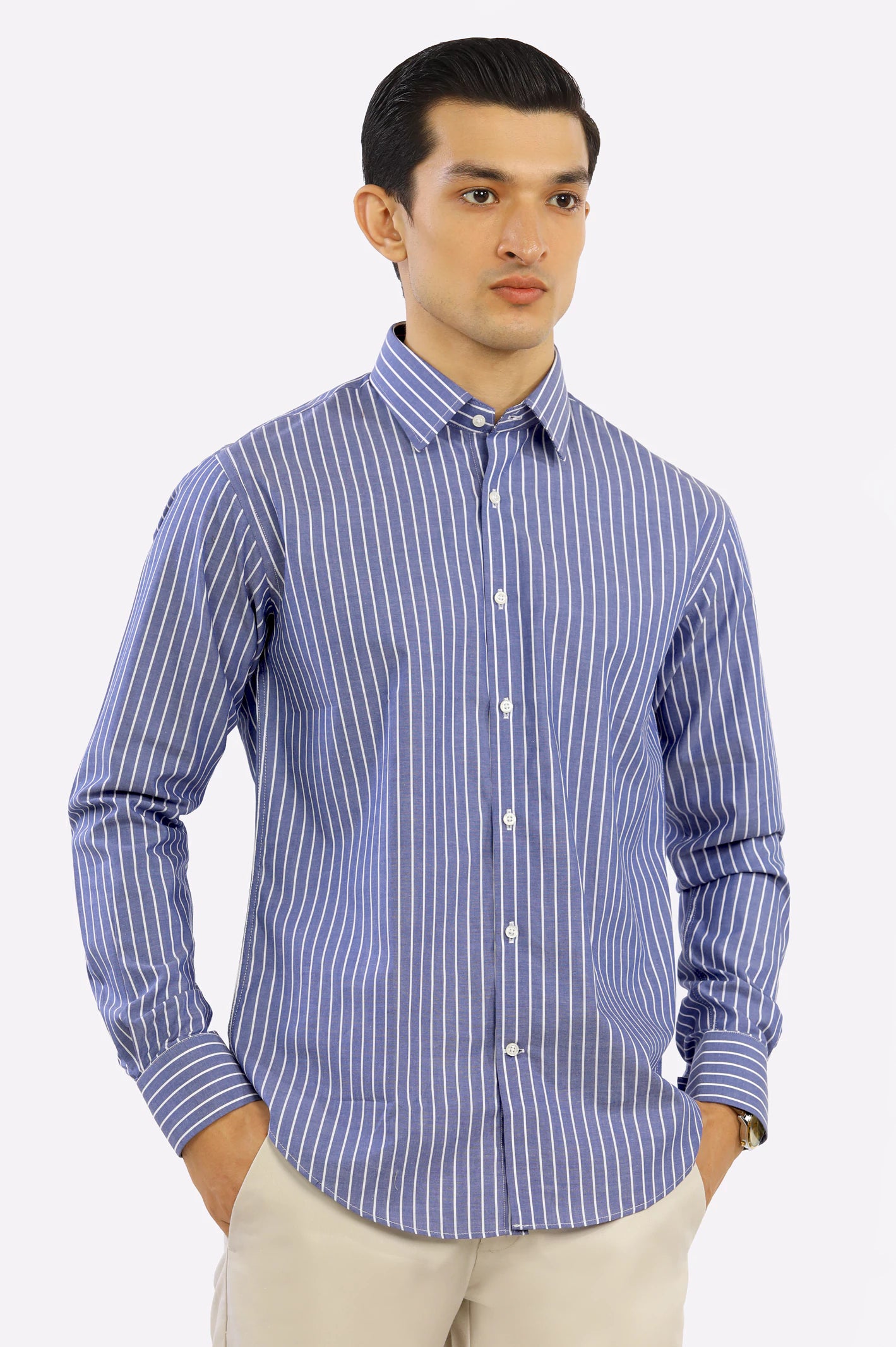 Dark Blue Pinstripe Casual Milano Shirt