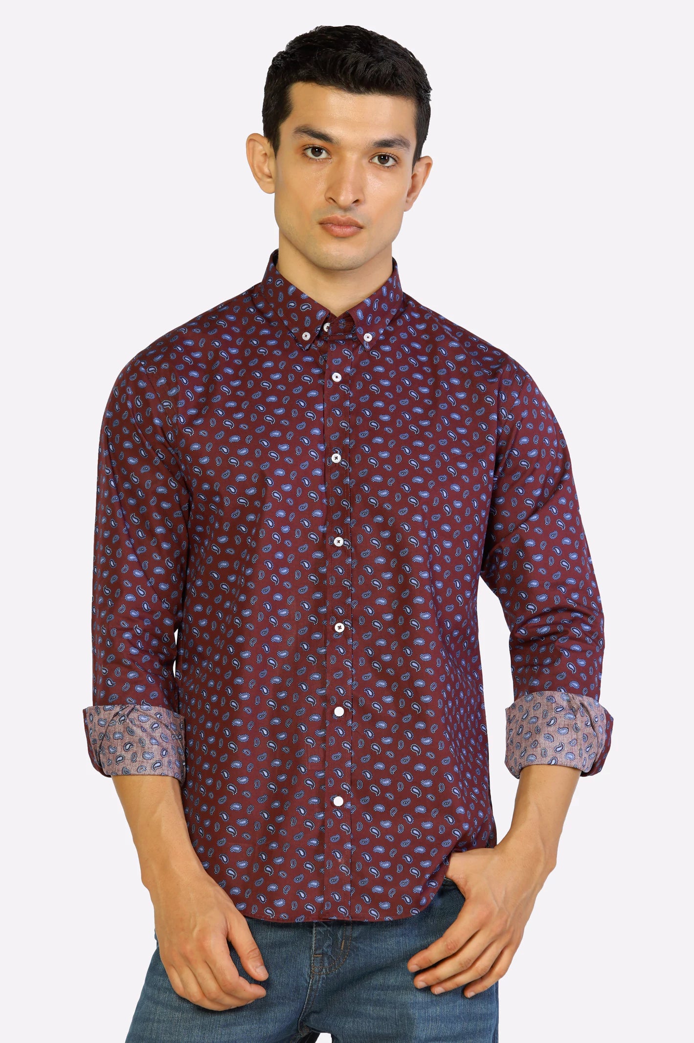 Maroon Paisley Printed Casual Shirt