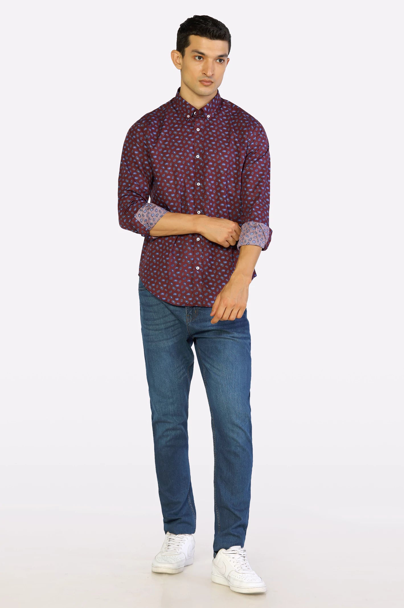 Maroon Paisley Printed Casual Shirt