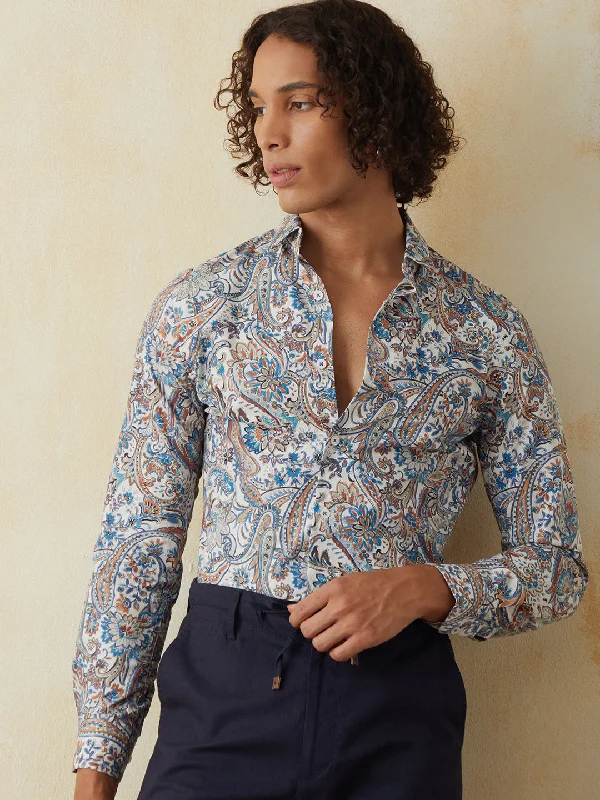 Blue Printed Casual Shirt