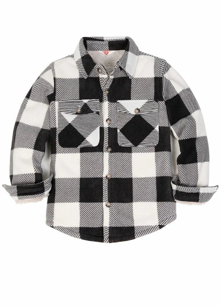 Boys Matching Family Fleece Black White Buffalo Plaid Shacket