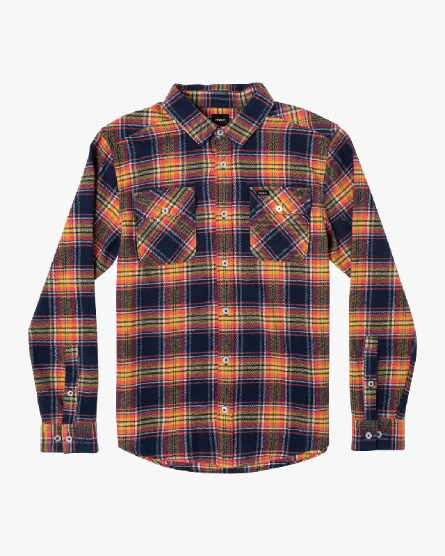 Boys That'll Work Plaid Long Sleeve Flannel Shirt - Coral