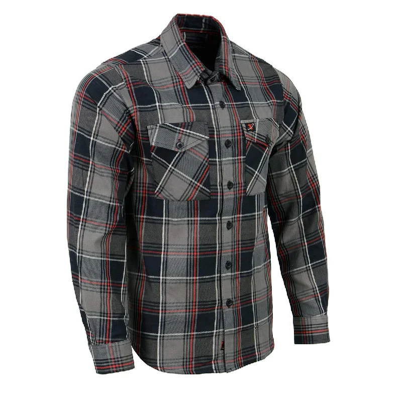 Men's Black and Grey with Red Long Sleeve Cotton Flannel Shirt