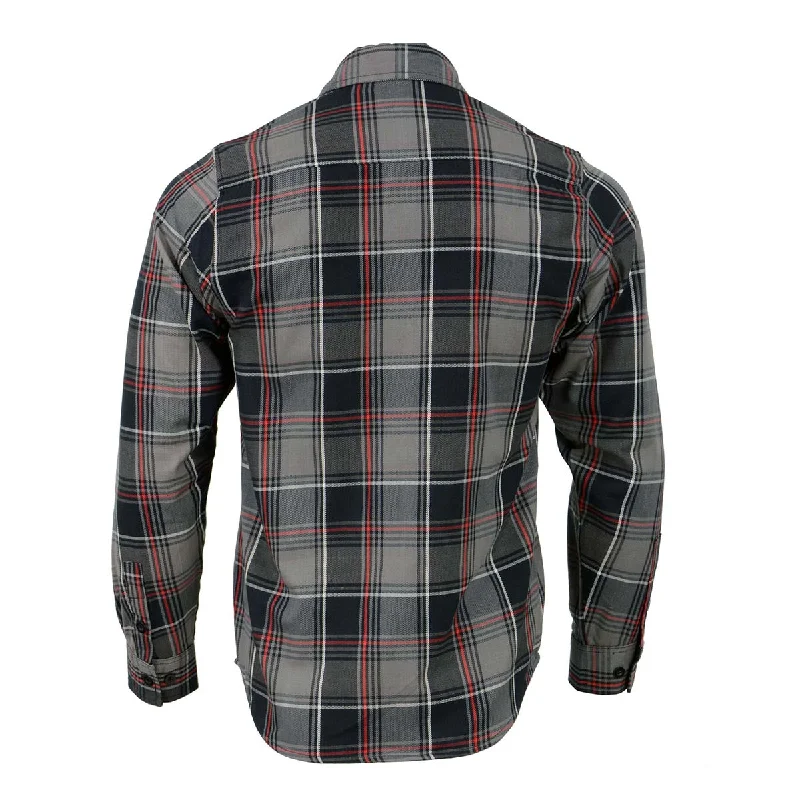 Men's Black and Grey with Red Long Sleeve Cotton Flannel Shirt