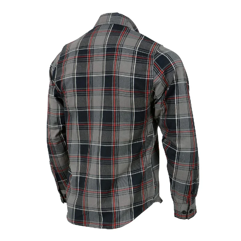 Men's Black and Grey with Red Long Sleeve Cotton Flannel Shirt