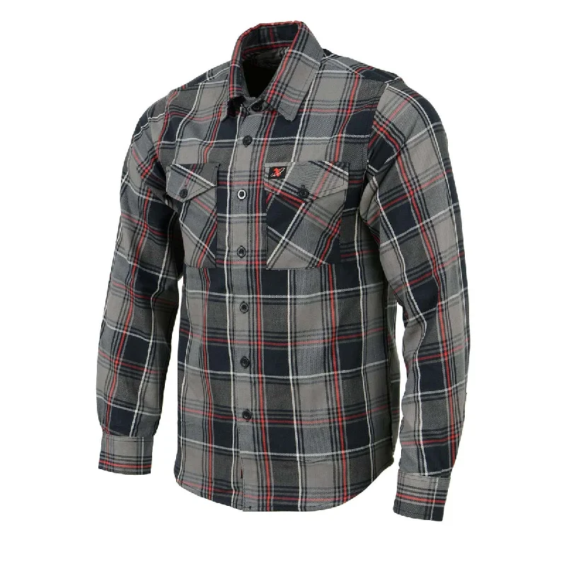 Men's Black and Grey with Red Long Sleeve Cotton Flannel Shirt