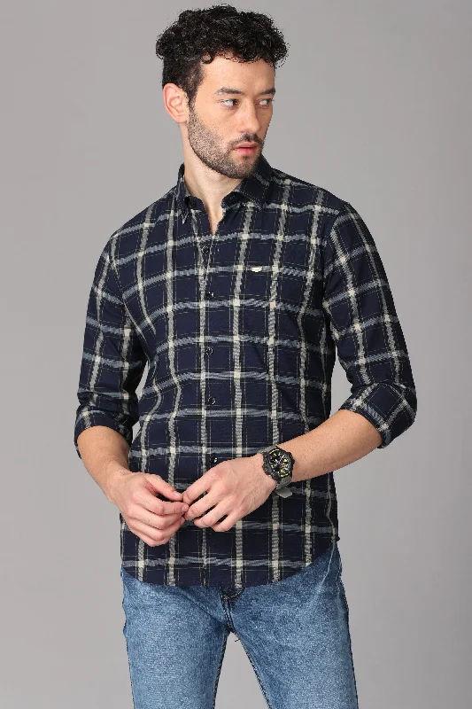 Dark Blue Checks Shirt