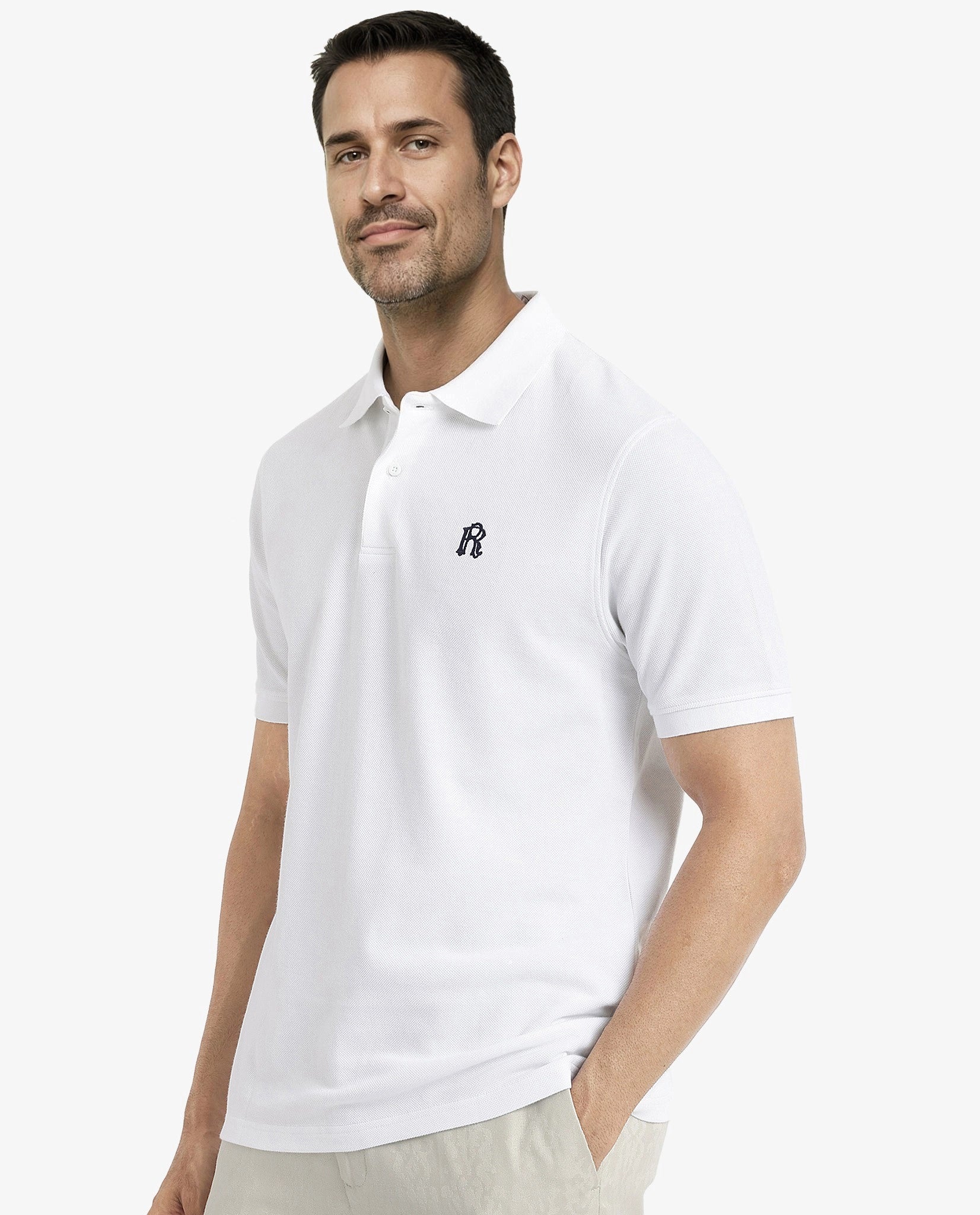 Rare Rabbit Men Dive White Cotton Fabric Short Sleeve Button Closure Regular Fit Embroidered Logo Plain Polo T-Shirt