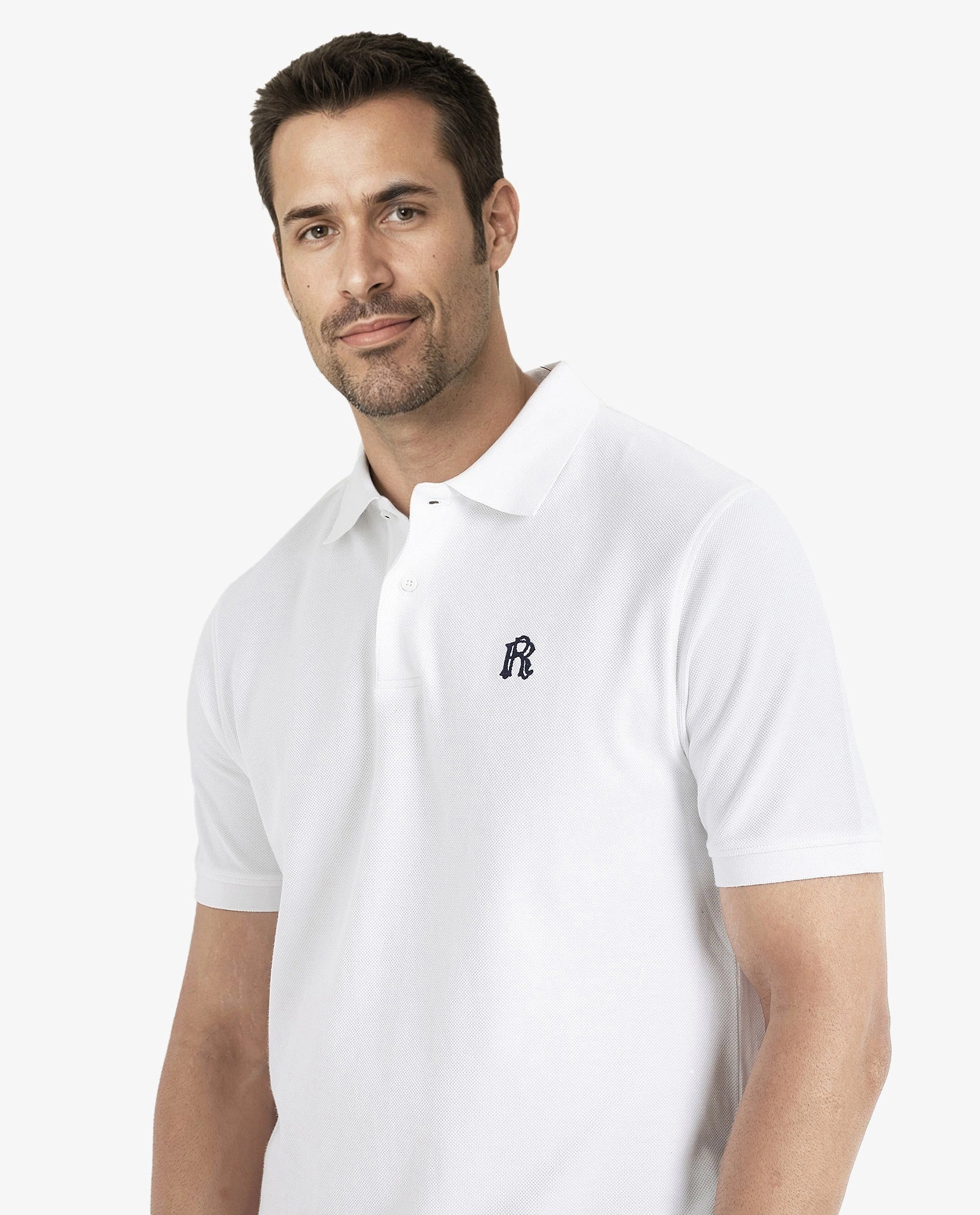 Rare Rabbit Men Dive White Cotton Fabric Short Sleeve Button Closure Regular Fit Embroidered Logo Plain Polo T-Shirt