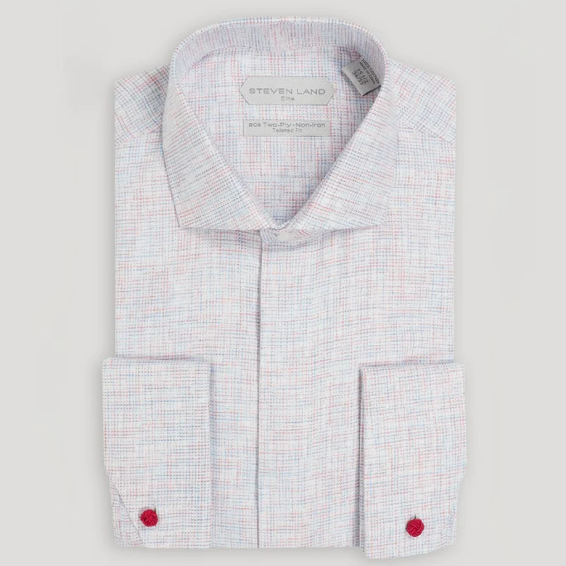 The Malcolm dress Shirt | Semi Spread Collar | Mitered French cuff | Red & Blue mélange Fabric