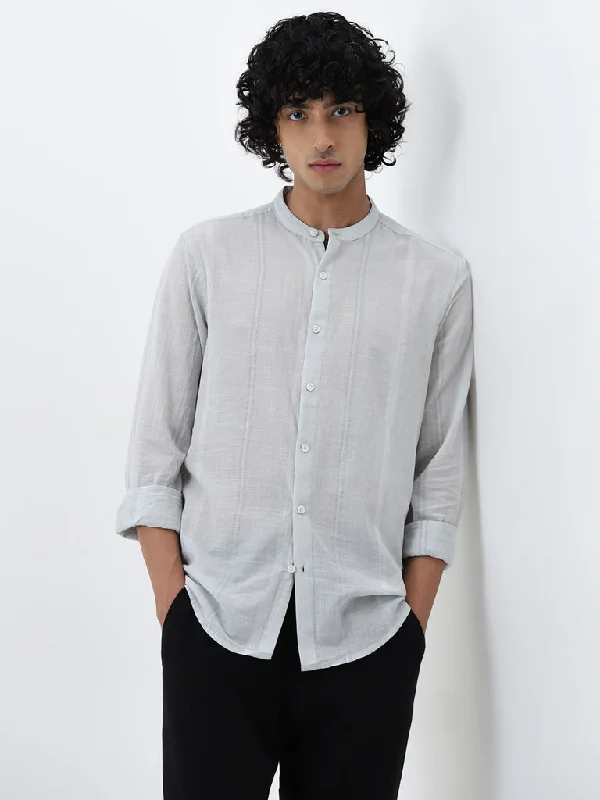 ETA Light Grey Self-Striped Resort- Fit Cotton Shirt