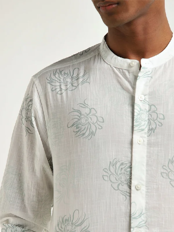 ETA White Floral Printed Resort-Fit Cotton Shirt