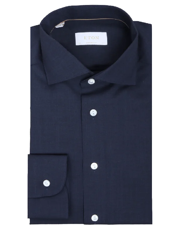 Navy Blue Solid Dress Shirt