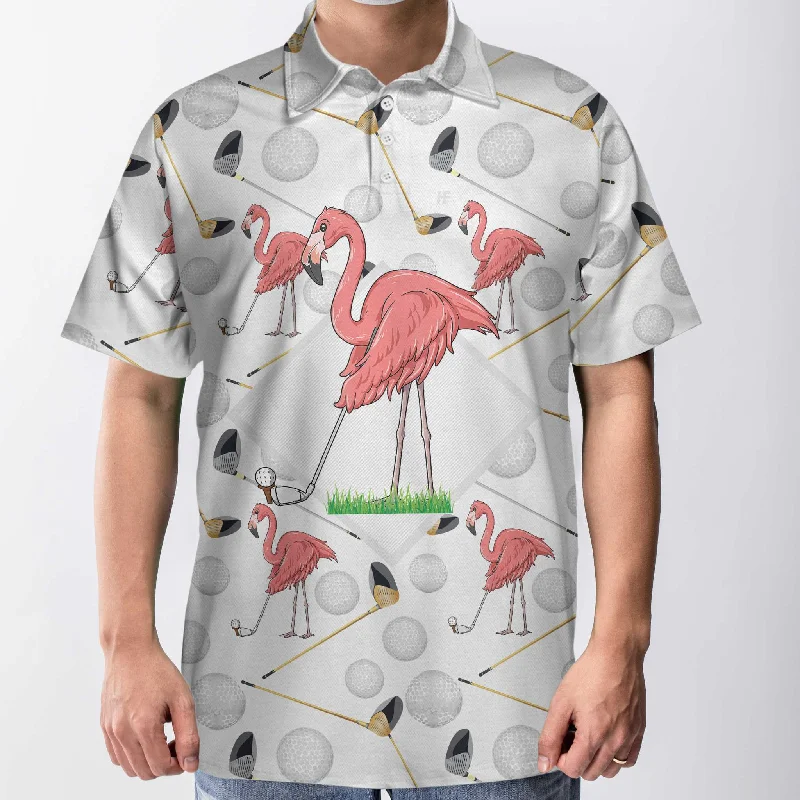 Flamingo Golfer Polo Shirt, Pink Flamingo Golf Polo Shirt, Flamingo Themed Short Sleeve Shirt For Golfers Coolspod