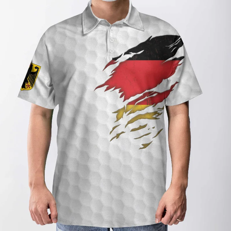 Golf Germany Flag Polo Shirt, White Golf Pattern Polo Shirt, German Golf Shirt For Men Coolspod