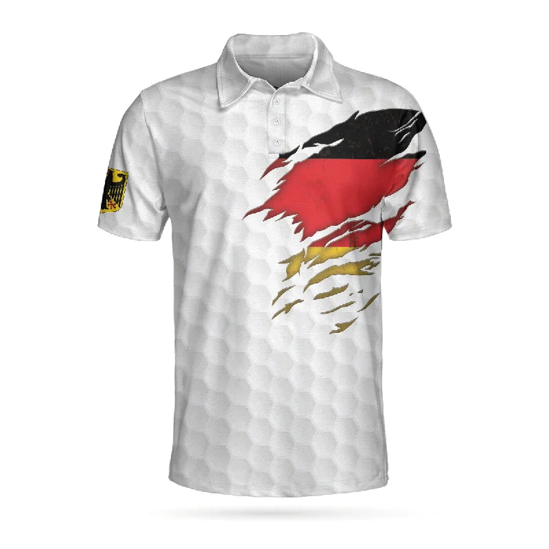 Golf Germany Flag Polo Shirt, White Golf Pattern Polo Shirt, German Golf Shirt For Men Coolspod